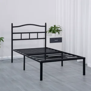 Modern Hotel Dormitory Home Bedroom Furniture Double Steel Bed Foldable Assembled Design Queen Size Metal Bed