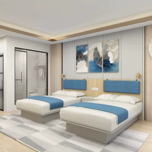 Modern Hotel Furniture Apartment Bedroom Furniture Set Twin Bed Hotel Double Bed Bedroom Wooden Single Bed