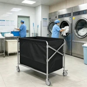 Modern Hotel Linen Folding Hand Cart Stainless Steel Laundry Trolleys for Dining Living Room Warehouse Home Cleaning Service Use
