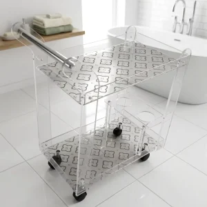 Modern Hotel Living Room Furniture Acrylic Clear Transparent Tray Trolley with Black Wheels