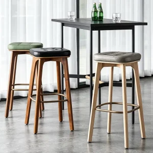 Modern Hotel Living Room Restaurant Bar Chair Furniture Cafe Bistro Wooden Frame With Leather Accent High Bar Stool