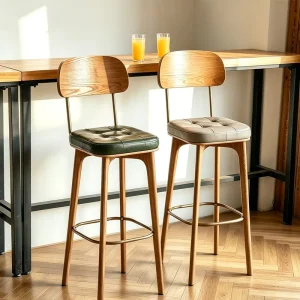 Modern Hotel Living Room Restaurant Bar Chair Furniture Cafe Bistro Wooden Frame With Leather Accent High Bar Stool