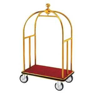 Modern Hotel Lobby Stainless Steel Luggage Cart with 4 Wheel 3 Shelf Design for Airport Concierge Use