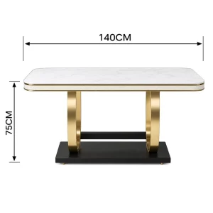Modern Hotel Marble Dining Table Gold Stainless Steel Base White Glossy Top Full Container Load Furniture