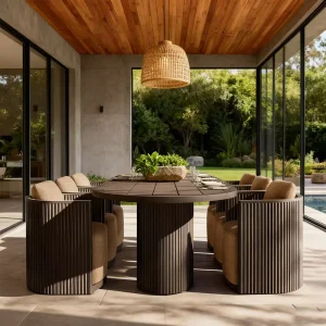 Modern Hotel Outdoor Dining Table and Chairs Aluminum Villa Outdoor Dining Table Set Patio Outdoor Dining Set Resort Dining Set