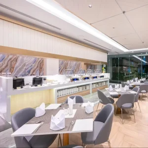 Modern Hotel Restaurant Furniture Set Marble Dining Table & Upholstered Chair for Buffet Area