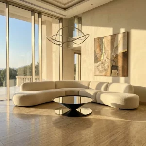 Modern Hourglass Pedestal Coffee Table Wood Glass Top Matte Finish Stainless Steel Base Durable Customizable Colors Finishes