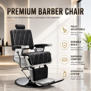 Modern Hydraulic Barber Chair Professional Salon Styling Chair Reclining Hair Cutting Chair Heavy Duty Barber Equipment Chrome
