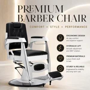 Modern Hydraulic Barber Chair Professional Salon Styling Chair Reclining Hair Cutting Chair Heavy Duty Barber Equipment Silver