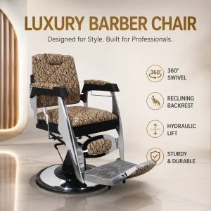 Modern Hydraulic Barber Chair Professional Salon Styling Chair Snake Pattern PU Leather Hair Cutting Chair Heavy Duty Silver