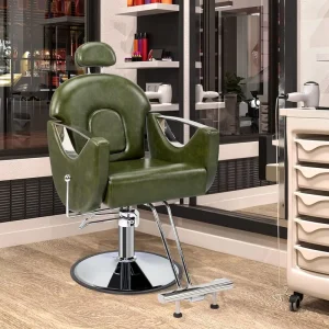 Modern Hydraulic Black Green Pink Leather Barber Styling Chairs for Beauty Salons and Barber Shops