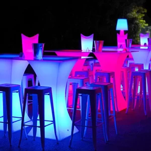 Modern Illuminated LED Plastic Cocktail Bar Tables for Hotel Use Waterproof IP60 IP65 Outdoor Party Furniture Rental Set