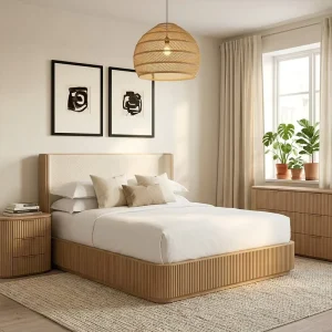 Modern Indoor Bedroom Solid Wood Bed Villa Bedroom Furniture Set Resort Room Hotel Guest Bedroom Furniture Set Indoor Furniture