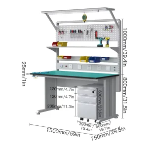 Modern Industrial 1.5M Anti Static Assembly Table Heavy Duty Workbench with Adjustable Hanging Board for Laboratories Schools