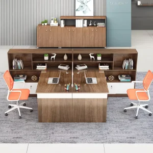 Modern Industrial 2 4 6 Person Commercial Customizable Office Workstation Desk with Storage Hutch