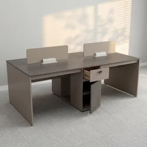 Modern Industrial 2 Person Office Workstation Double Staff Desk with Integrated Central Cabinets Easy Assembly