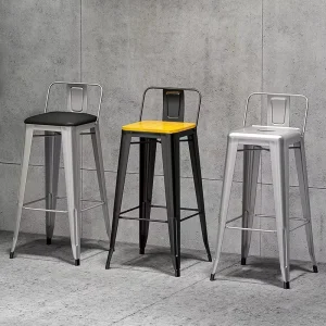 Modern Industrial Bar Stool Metal High Chair with Back Support Commercial Bar Furniture for Cafe Bistro