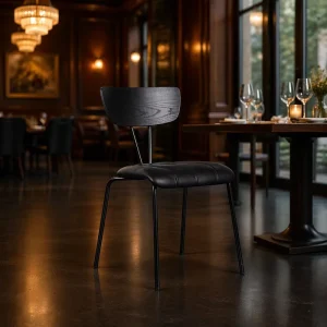 Modern Industrial Black Metal Dining Chair Stackable Cafe Restaurant Side Chair for Commercial Bistro Coffee Shop