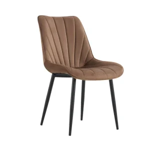 Modern Industrial Comfy Brown Velvet Fabric Dining Chair with Eco Friendly Design and Metal Legs