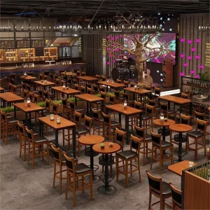 Modern Industrial Design Adjustable Metal Frame Wooden Seat Club Chair High Bar Stool for Restaurant Kitchen and Dining Bar