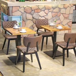 Modern Industrial Dining Chair Diamond Stitched Aluminum Frame Dark Coffee PU Leather Upholstered Side Chair for Cafe