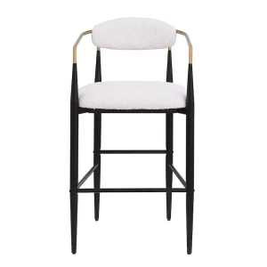 Modern Industrial Iron Legs Bar Stools Set of 2 Upholstered Counter Height Dining Chairs with Backrest for Kitchen Island