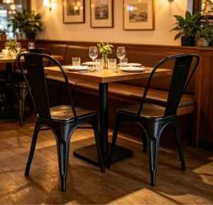 Modern Industrial Matte Black Metal Stackable Dining Chairs for Home Bar Apartment Kitchen