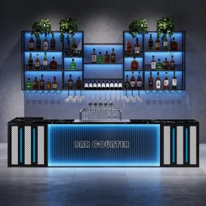 Modern Industrial Metal Bar Counter Table Water Resistant & Durable Outdoor Furniture for Home or Hotel Bar Set