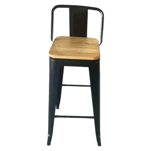Modern Industrial Metal Bar Stool with Wood Seat Stackable Commercial Counter Height Chair for Restaurant Cafe & Hotel Dining