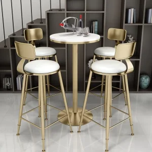 Modern Industrial Metal Bar Table Set with High Chair Round Pattern Outdoor Cafe Commercial Dining Kitchen Use Factory