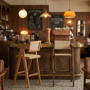 Modern Industrial Metal Frame Wood Seat Bar Stools for Commercial Use in Restaurants Kitchens Living Rooms