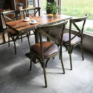 Modern Industrial Metal Wooden Fast Food Restaurant Furniture Cafe Bar Hotel Dining Table Set 4 Chairs Outdoor Villa Park Use