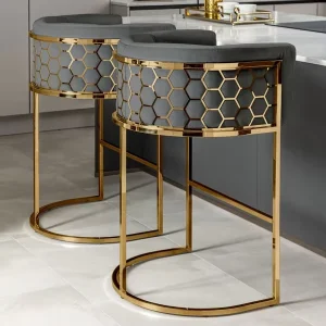Modern Industrial Multi Color Metal Bar Chair Velvet Fabric Bar Stool with Honeycomb Backrest