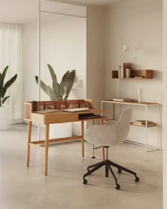 Modern Industrial Office Chair with Swivel and Wheels Fabric Back Sponge Seat Matte Aluminum Legs for Workspace