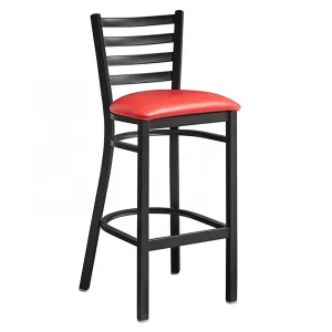 Modern Industrial Pipe Frame Ladder Back Bar Chair with PU Leather Seat for Outdoor and Home Bar Use
