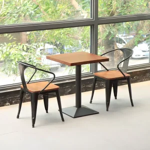 Modern Industrial Restaurant Dining Set Wooden Top Square Table Metal Chairs Cafe Table and Chairs Set for Bistro Coffee Shop