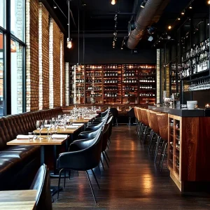 Modern Industrial Restaurant Furniture Set Solid Wood Square Table Leather Chair Bar Stools Tufted High Back Booth