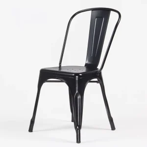 Modern Industrial Round Dining Chair in Black Steel Stackable for Living Room and Dinning Room