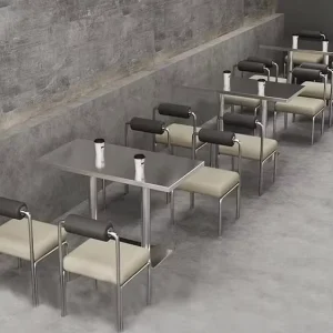 Modern Industrial Stainless Steel Wall Card Sofa Commercial Dining Table Chair Combination for Milk Tea Shop Restaurant Cafe Use