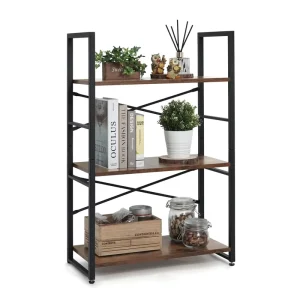Modern Industrial Steel Wood 3 Storey Corner Bookcase Eco Friendly Space Saving Storage for Apartment Bedroom Living Room Home