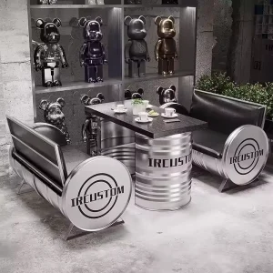 Modern Industrial Style Bar Sofa Set with Iron Table Custom Logo Modern Creative Design Furniture for Cafe Pub