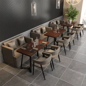 Modern Industrial Style Restaurant Furniture Bar Table & Metal Chair Combination with Clear Card Sofa Seat for Commercial Use