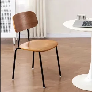Modern Industrial Style Stainless Steel Dining Chair Oak Wood Seat Fabric Upholstery for Apartment Bathroom Home Office