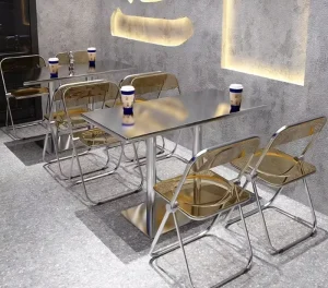 Modern Industrial Style Stainless Steel Folding Dining Chair Home Furniture for Cafe Hotel School Apartment Use