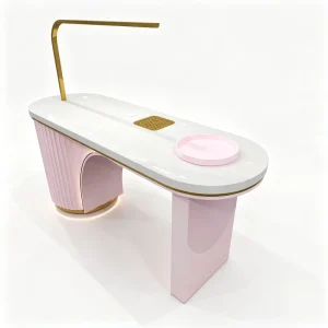 Modern Ins Salon Furniture Single Manicure Table with Marble Top Nail Lamp Durable for Nail Bar Use