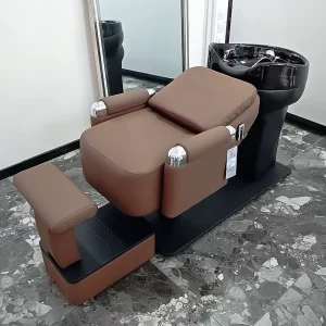 Modern Internet Celebrity Beauty Salon Barber Shop Semi Lying Water Flushing Eco Friendly Leather Shampoo Chair Metal Frame