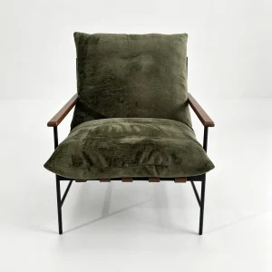 Modern Iron Frame Accent Chair with Solid Oak Armrests Customizable Fabric Down Filled Single Leisure Sofa Chair for Hotel Cafe