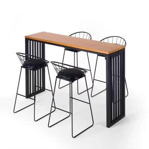 Modern Iron Frame Bar Furniture Set with Bamboo Legs for Home and Restaurant