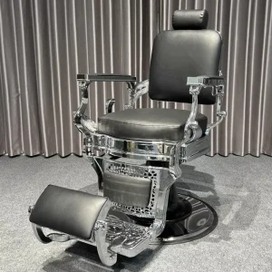 Modern Iron Frame Luxury Barber Chair Reclining Tufted Leather Seat Adjustable Hydraulic Pump 360 Degree Rotation for Salon Spa