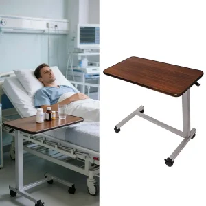 Modern Iron Hospital Bed Tray Table on Wheels Height Adjustable Overbed Laptop Desk for Patients